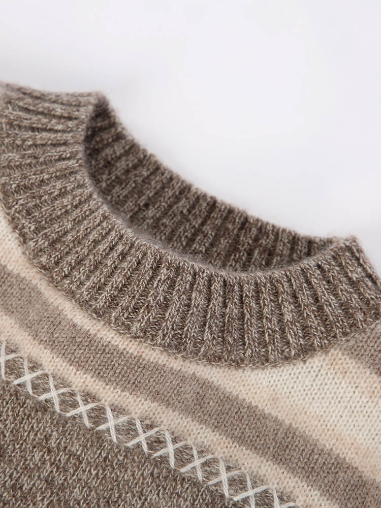 Kids Nordic Stripes Soft Earth Tones Cashmere Crewneck Sweater